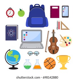 School supplies. Back to school. The set of objects in a flat style. Vector illustration.