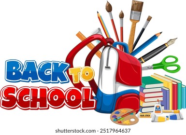 School supplies with a backpack and books