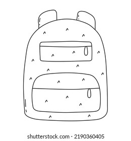 School Supplies Backpack With Pattern In A Cute Doodle Style Isolated On A White Background. Vector Element In Black Line