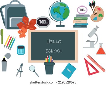 school supplies, backpack, rulers, books, school things