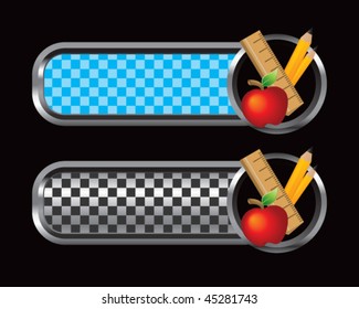 school supplies blue and black checkered banners