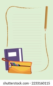 school supplies and book frame