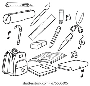 School Supplies Cartoon Hand Drawn Set