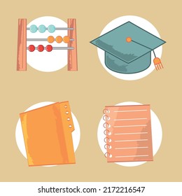 school supplies cartoon icon collection