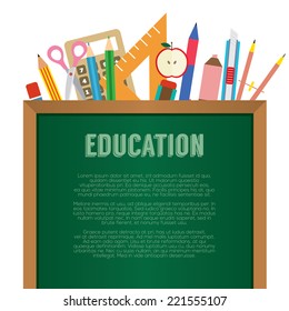 School Supplies With Chalkboard Education Concept Vector Illustration