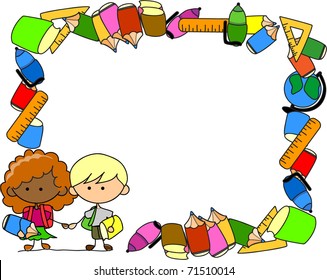 School Supplies School Children Frame Stock Vector (Royalty Free ...