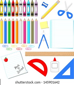 school supplies clip art isolated on white background, in vector format very easy to edit, individual objects