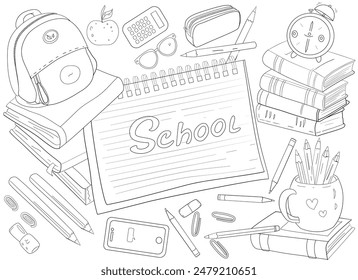 to school, school supplies, coloring books