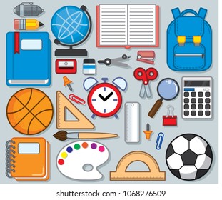 School Supplies, cute vector