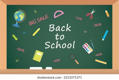 School supplies discounts on school boards preparation for school vector illustration