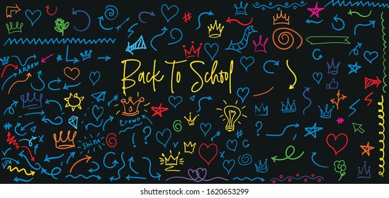 school supplies doodle, back to school vector element. hand-drawn doodle set