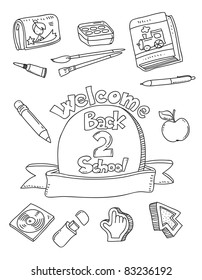 school supplies doodles vector