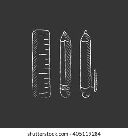 School supplies. Drawn in chalk icon.