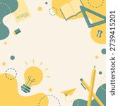 School supplies education background with copy space