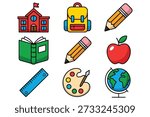School supplies and educational icons backpack pencil