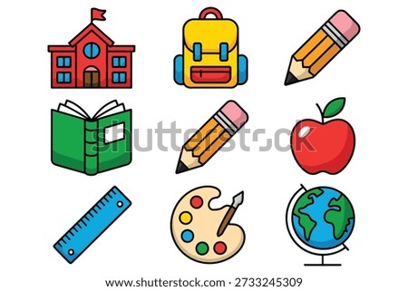 School supplies and educational icons backpack pencil