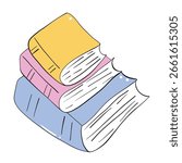 school supplies element, hand drawn clipart, book for classroom decoration, vector file.
