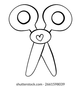 Elemento de útiles escolares, tijeras escolares para la decoración del aula. línea de doodle, archivo de Vector.
