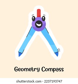 School supplies, flat sticker of geometry compass 