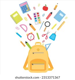 School supplies flying out of a backpack vector illustration