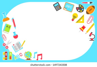 School supplies frame for flyer or poster template, vector illustration