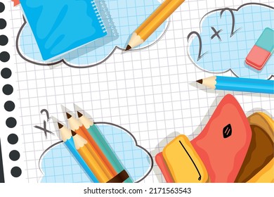 material escolar en póster de marco