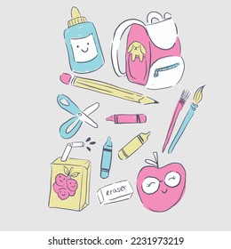 School supplies graphic design. Kids tshirt print design and more 