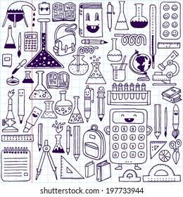 School supplies. Hand drawn vector illustration. School Notebook.