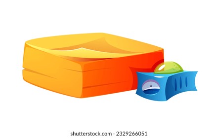 School supplies icon. Isometric realistic sticker with sharpener stationery and note sheets. Education element for game user interface design. 3d flat vector illustration isolated on white background