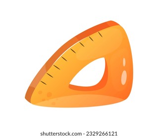 School supplies icon. Isometric realistic element with triangular orange ruler. Colorful sticker with study and stationery for ui of game. 3d flat vector illustration isolated on white background