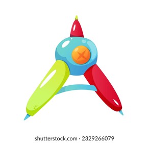 School supplies icon. Realistic colorful isometric stationery with compass drawing tool. Sticker with education for game user interface design. 3d flat vector illustration isolated on white background