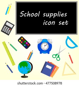 School supplies icon set
