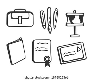 icono de material escolar. bocetos simples a mano, para diseño web, aplicaciones móviles, tarjetas o medios impresos, etc.