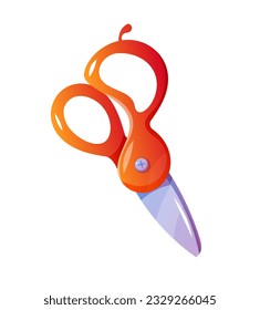 School supplies icon. Sticker with red sharp scissors in isometric realistic style. Element with stationery for game user interface design. 3d flat vector illustration isolated on white background