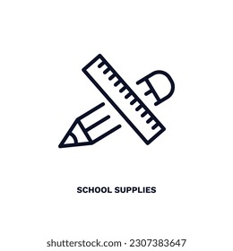 school supplies icon. Thin line school supplies icon from education and science collection. Outline vector isolated on white background. Editable school supplies symbol can be used web and mobile