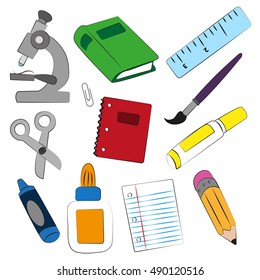 school supplies. icon. vector. color.