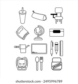school supplies icon vector set