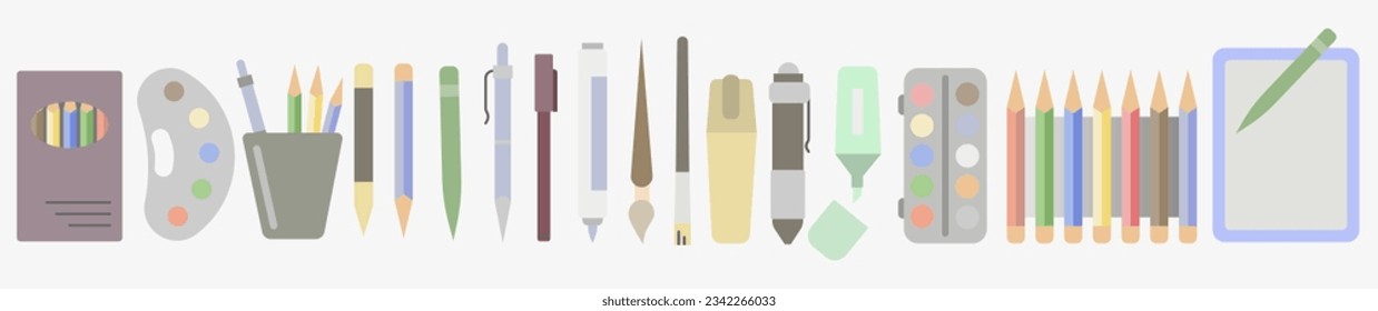 School supplies icons collection. Colored school icons. School education. EPS 10.