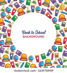 School Supplies Icons On Frame, Back to school, Stationery, Book, Children, Educational Subject, Objects, Icons
