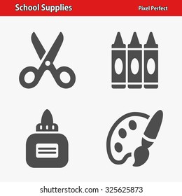 School Supplies Icons. Professional, pixel perfect icons optimized for both large and small resolutions. EPS 8 format.