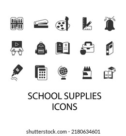 school supplies icons set . school supplies pack symbol vector elements for infographic web