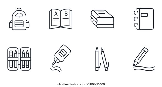 school supplies icons set . school supplies pack symbol vector elements for infographic web