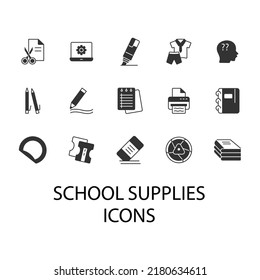 school supplies icons set . school supplies pack symbol vector elements for infographic web