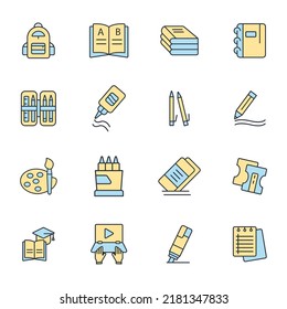 school supplies icons set . school supplies pack symbol vector elements for infographic web