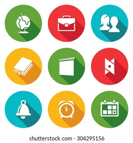 School supplies Icons Set. Vector Illustration. Isolated Flat Icons collection on a color background for design