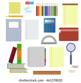 School supplies icons vector isolated on white background