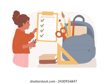 School supplies isolated concept vector illustration. Back to school shopping list, online wholesale, kids stationery, verified supplier materials, buy classroom equipment vector concept.