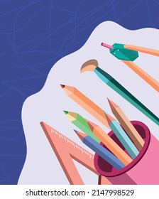 school supplies isometric flat style