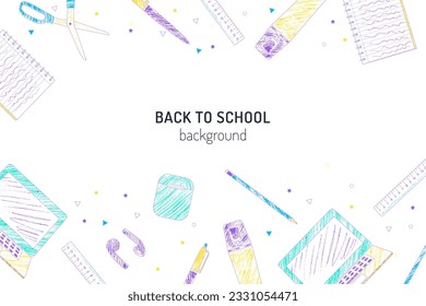School supplies learning education coloring pencils style background vector