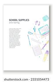 School supplies learning education coloring pencils style vertical poster design vector